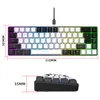 A top-down and side view of a compact, RGB-backlit gaming keyboard with dimensions indicated. Produktbild-Vorschau