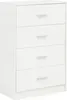A white chest of drawers with four drawers and silver handles. Voir les images du produit