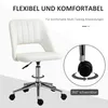 A white office chair with a chrome base and wheels, shown from a side angle. Text overlays highlight features. Náhled obrázku produktu