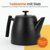 A black teapot with text overlays. Produktbild-Vorschau
