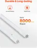 Two white fluorescent-like tubes are shown on a white background, with marketing text highlighting durability and lifespan. Anteprima dell’immagine prodotto