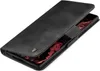 A black flip case for a smartphone is shown from a diagonal angle, with the front cover open to reveal the phone screen. Produktbild-Vorschau