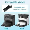 The image displays two robot vacuum docking stations, one in black and one in white, with robot vacuums docked. Above them, there is a graphic showing a component and text indicating compatibility with specific robot vacuum models. Produktbild-Vorschau