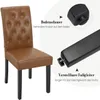 A brown faux leather dining chair with black wooden legs, shown with close-up diagrams of its adjustable feet. Produktbild-Vorschau