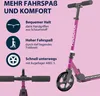 A pink scooter with marketing text and icons describing its features. Produktbild-Vorschau