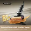 A floor cleaning device is shown cleaning a spill on a floor, with text highlighting its features. Produktbild-Vorschau
