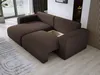 A dark brown corduroy sectional sofa with an ottoman pulled out, revealing storage underneath. Produktbild-Vorschau