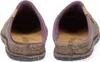 A top-down view of two brown slippers with purple trim. Produktbild-Vorschau