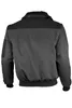 The back view of a gray and black bomber jacket with a fur collar. Produktbild-Vorschau