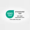 The image shows the OEKO-TEX STANDARD 100 certification logo and details. Produktbild-Vorschau