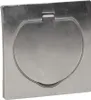 A close-up, studio shot of a closed, stainless steel electrical outlet cover. Náhled obrázku produktu