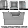Instructional diagrams and a product image of a cat litter box. Produktbild-Vorschau