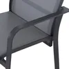 Close-up of a dark gray outdoor chair armrest and seat. Produktbild-Vorschau