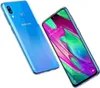 A transparent phone case is shown with a Samsung Galaxy A40 phone inside. The phone displays the time and date. Produktbild-Vorschau