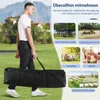 A man carrying a large black bag in a grassy outdoor area, with multiple smaller images showing different uses of a pavilion. Náhled obrázku produktu