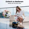 A woman is demonstrating how to use a pool robot by a swimming pool. Anteprima dell’immagine prodotto
