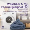A washing machine and a folded duvet are shown, with icons indicating washability and suitability for tumble drying. Produktbild-Vorschau