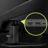 A close-up view of the ports on the back of a monitor stand. Produktbild-Vorschau
