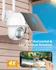 A security camera with a solar panel mounted on a wooden wall, with a smartphone displaying a deer in the foreground. Náhled obrázku produktu