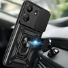 A black phone case with a ring stand and camera cover is shown attached to a magnetic car mount. Produktbild-Vorschau