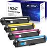 A set of four printer toner cartridges and their packaging. Produktbild-Vorschau