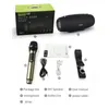 A flat lay of a portable speaker, microphone, and accessories, with numbered labels pointing to each item and a legend at the bottom. Produktbild-Vorschau