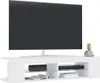A white TV stand with a large black TV on top, a soundbar, a media player, books, and a small potted plant. Anteprima dell’immagine prodotto