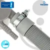 Close-up of a gray drain hose connector with a metal clamp, part of a washing machine or dishwasher accessory. Produktbild-Vorschau