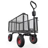 A black metal garden cart with red wheels is shown against a white background. Produktbild-Vorschau