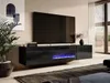 A modern living room with a large TV mounted above a black TV stand with a blue LED fireplace. Náhľad obrázku produktu