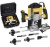 A woodworking router and its accessories are displayed on a white background. Náhled obrázku produktu
