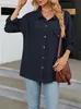 ASKSA Damen Bluse Langarm Musselin Einfarbig Revers Produktbild-Vorschau 3