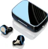 A pair of wireless earbuds and their charging case are displayed on a white surface. Produktbild-Vorschau