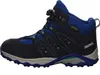A side view of a single blue and black hiking boot for children. Produktbild-Vorschau