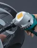 A close-up shot of a Makita nibbler tool being used to cut a curved piece of material, likely metal or plastic. Podgląd zdjęcia produktu