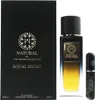 A product shot of a perfume box and two bottles of perfume against a white background. Podgląd zdjęcia produktu
