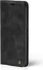 A black flip cover phone case is shown from the side against a white background. Produktbild-Vorschau