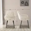 Two views of a cream-colored chair with dimensions indicated by dotted lines and measurements. Produktbild-Vorschau