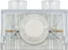 A close-up, studio shot of a clear plastic LEGO DUPLO effect brick with a white circular button in the center. Podgląd zdjęcia produktu