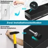Collage showing two installation methods for a black shelf: adhesive installation and screw installation. Anteprima dell’immagine prodotto