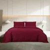 A bedroom scene with a bed made with burgundy bedding. Voir les images du produit