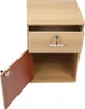 A wooden filing cabinet with one drawer open and one door open, showing the interior. Anteprima dell’immagine prodotto
