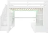 A white loft bed with a desk and shelves underneath, featuring integrated LED lighting. Náhľad obrázku produktu