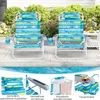 Two beach chairs are shown outdoors near a pool, with close-up shots of features below. Produktbild-Vorschau