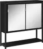 A black wooden cabinet with mirrored doors and a shelf underneath, presented against a white background. Produktbild-Vorschau