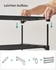 Hands assembling a black metal shoe rack, with an illustration of the assembly process at the bottom. Anteprima dell’immagine prodotto