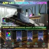 A bed frame with LED lights controlled by a smartphone app. Produktbild-Vorschau