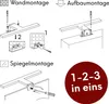 Diagrams showing different mounting options for a light fixture. Voir les images du produit