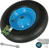 A close-up of a wheel for a wheelbarrow, with a tag attached. Voir les images du produit