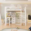 A child's bedroom with a white loft bed that includes a desk and shelves. Produktbild-Vorschau